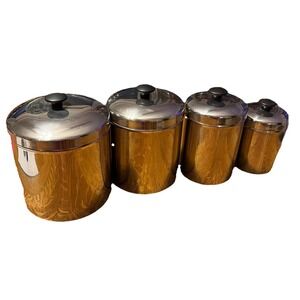 Vintage Vollrath Stainless Steel 4 Pce Canister Set MCM Kitchen Graduated W/Lids